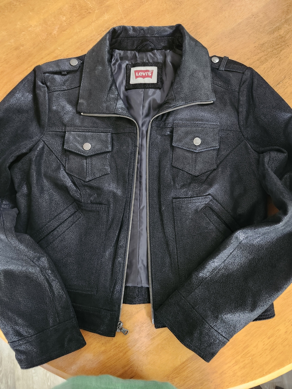 Levi's Cropper Leather Moto Jacket | Zip Front | Military-Inspired | S/M